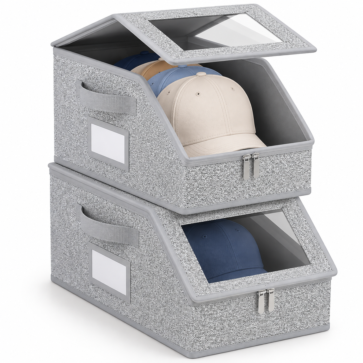 2-Pack Stackable Hat Storage Organizer Boxes with Clear Viewing Window