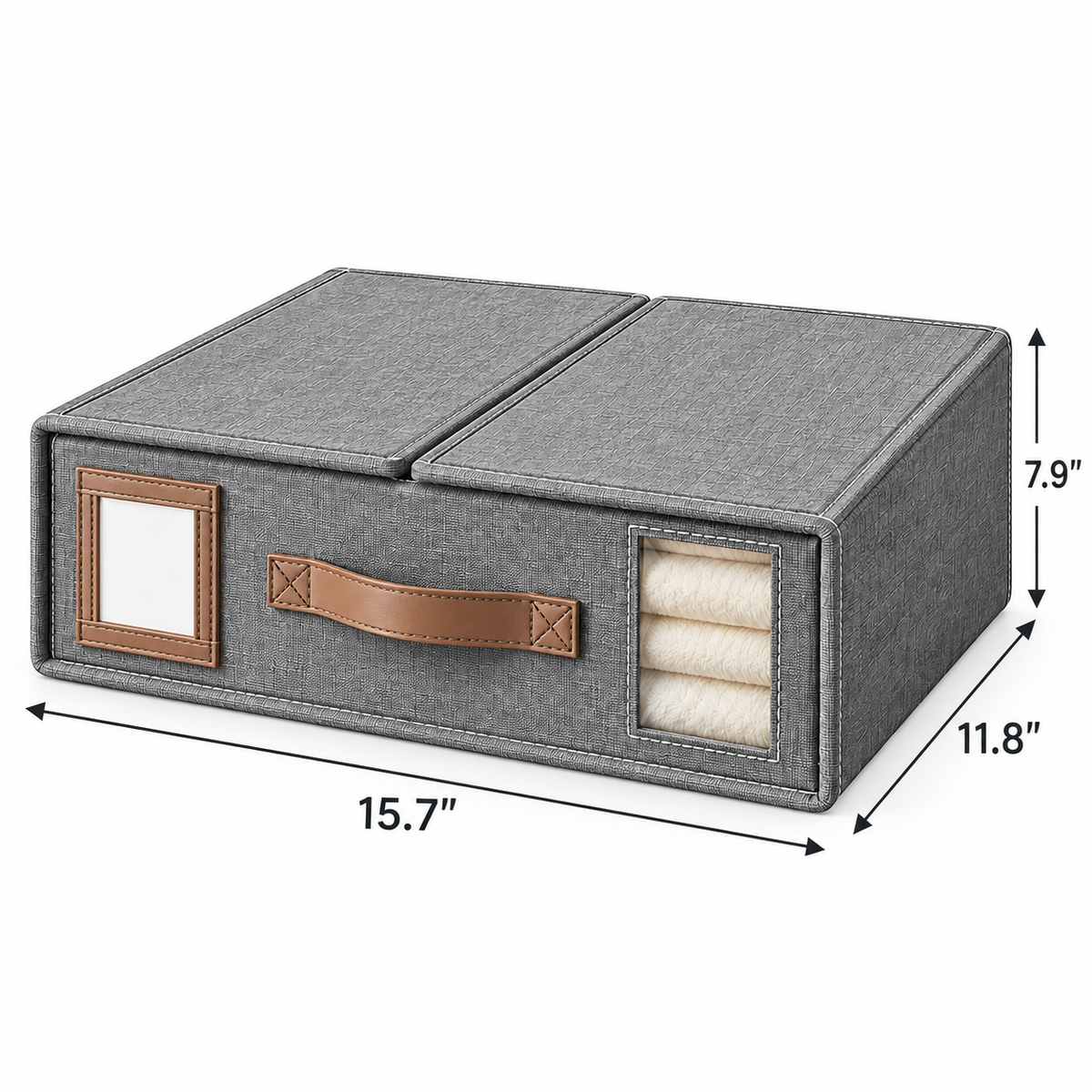 Fabric Storage Organizer Box with Lid, Front Handle, and Viewing Windows