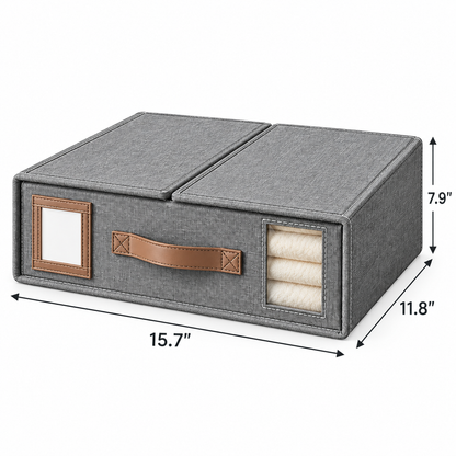 Fabric Storage Organizer Box with Lid, Front Handle, and Viewing Windows