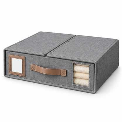 Fabric Storage Organizer Box with Lid, Front Handle, and Viewing Windows