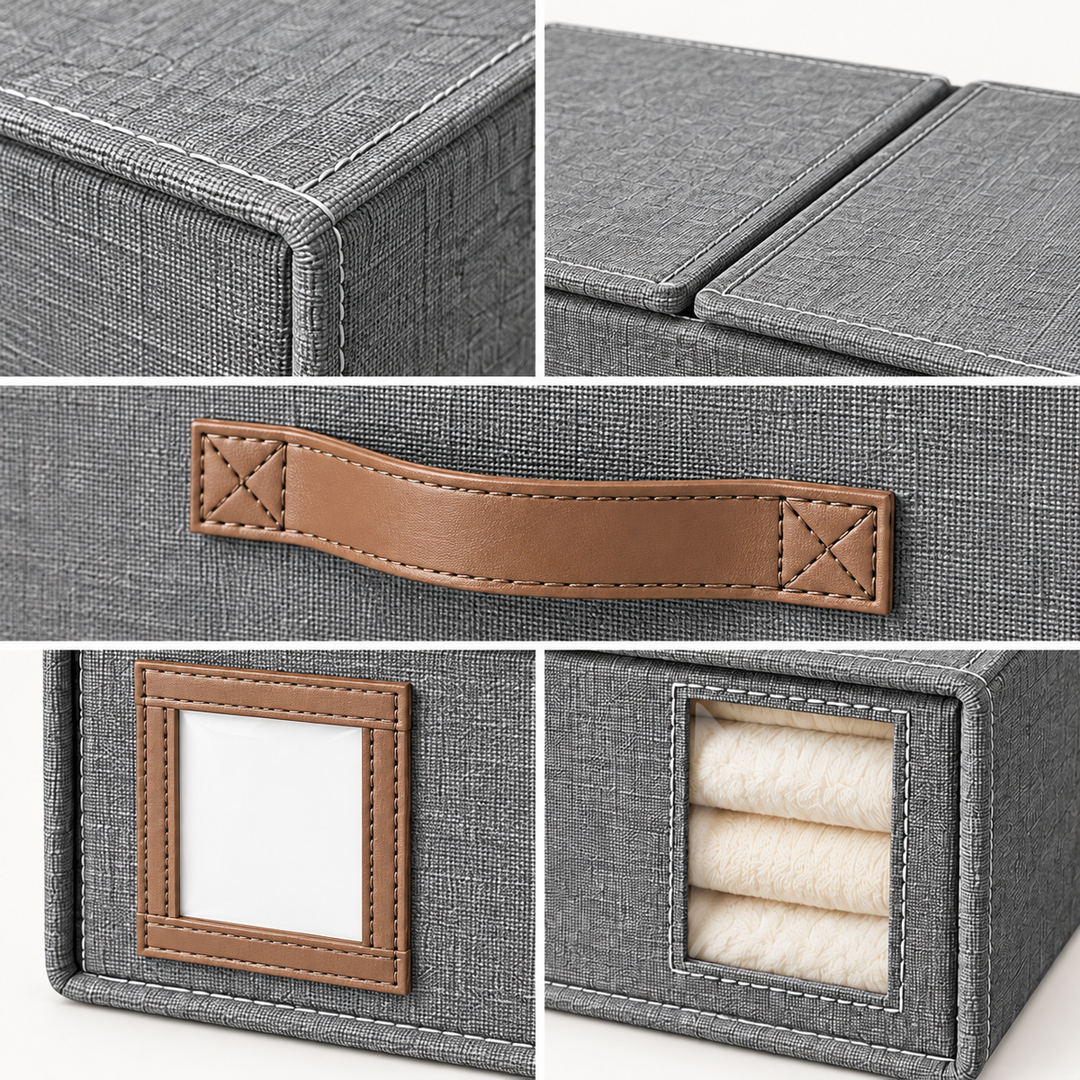 Fabric Storage Organizer Box with Lid, Front Handle, and Viewing Windows
