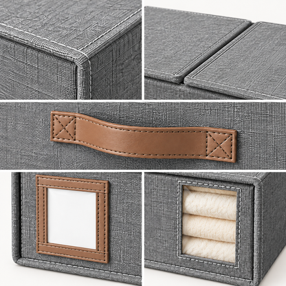 Fabric Storage Organizer Box with Lid, Front Handle, and Viewing Windows
