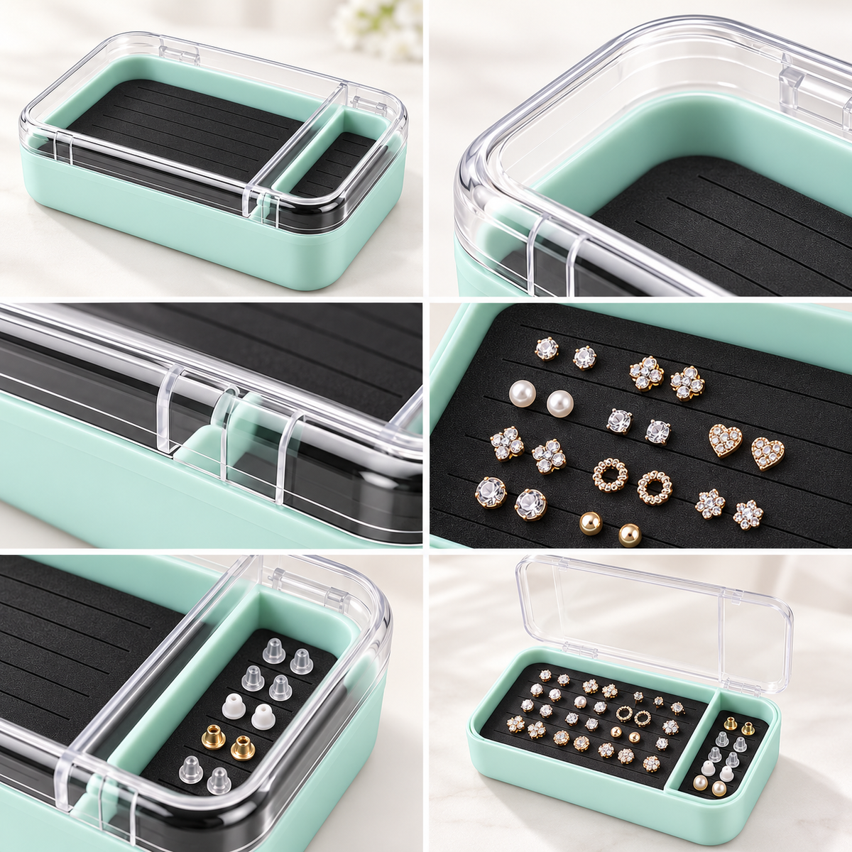 Portable Jewelry Storage Box with Transparent Lid and Dual Compartments