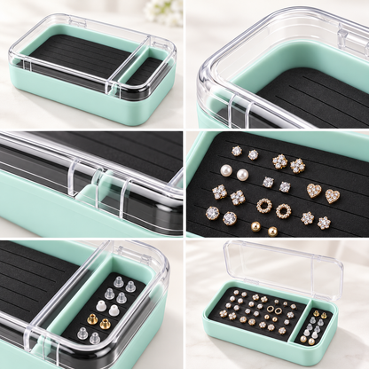 Portable Jewelry Storage Box with Transparent Lid and Dual Compartments