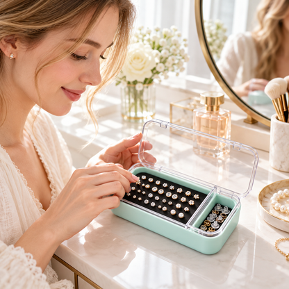 Portable Jewelry Storage Box with Transparent Lid and Dual Compartments
